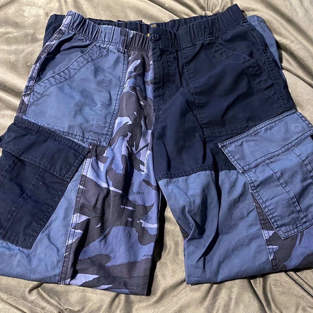 Cargo pants, blue and camouflage
